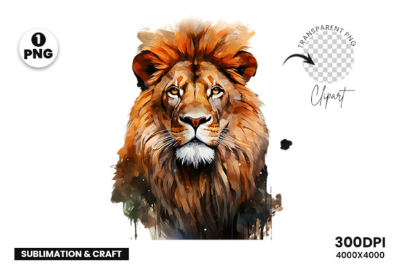 Watercolor Lion Aggressive Sublimation Clipart PNG