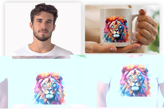 Watercolor Lion Aggressive Sublimation Clipart PNG
