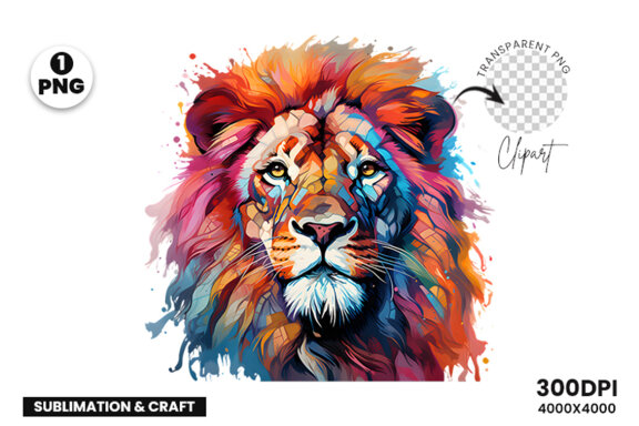 Watercolor Lion Aggressive Sublimation Clipart PNG