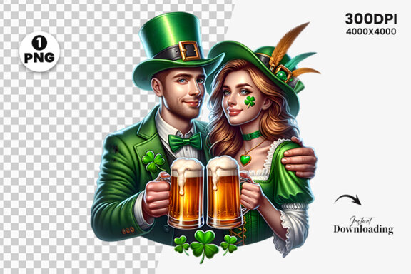 St Patrick Couple hold a beer FREE Clipart PNG