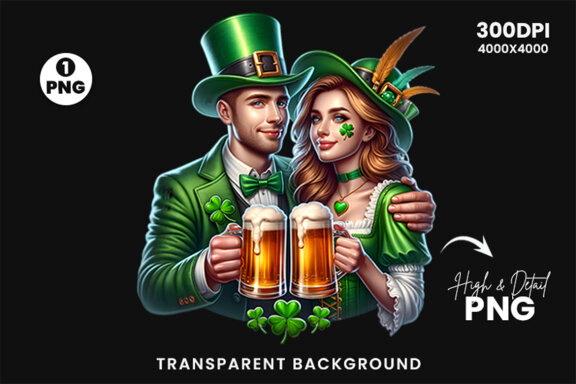 St Patrick Couple hold a beer FREE Clipart PNG