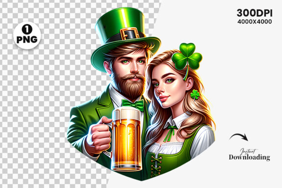 St Patrick Couple hold a beer FREE Clipart PNG