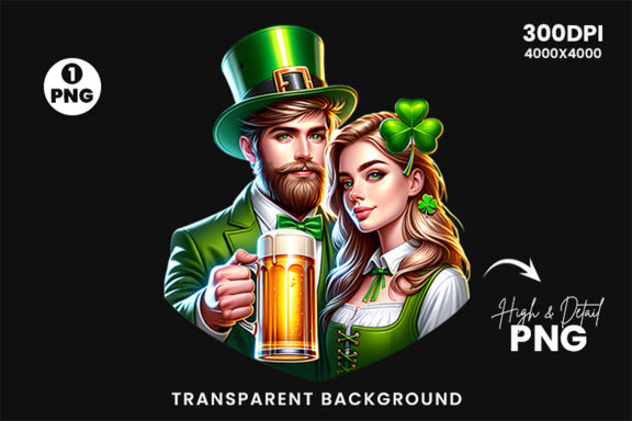St Patrick Couple hold a beer FREE Clipart PNG