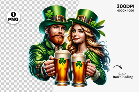 St Patrick Couple hold a beer FREE Clipart PNG