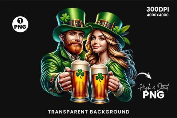 St Patrick Couple hold a beer FREE Clipart PNG