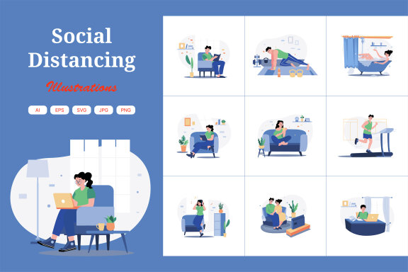 M668_Social Distancing Illustration Pack