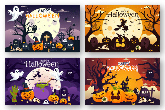 14 Halloween Night FREE Illustrations