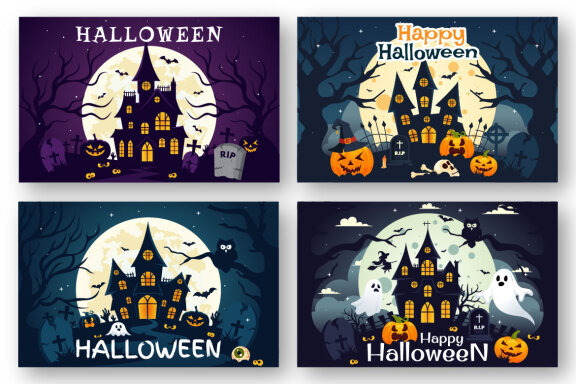 14 Halloween Night FREE Illustrations