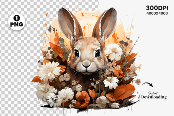 Easter Bunny surrounded by flowers Sublimation Clipart PNG