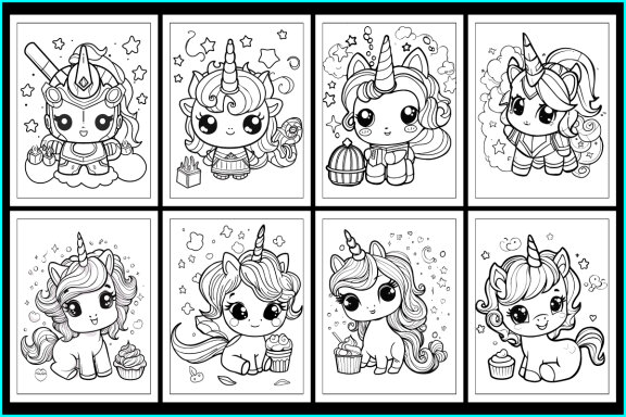  Kawaii unicorn Coloring Pages