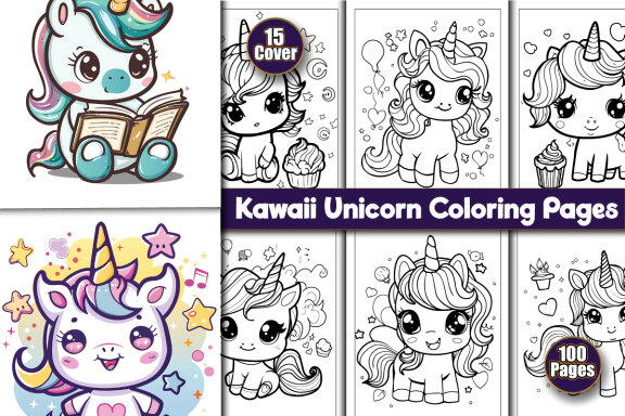  Kawaii unicorn Coloring Pages