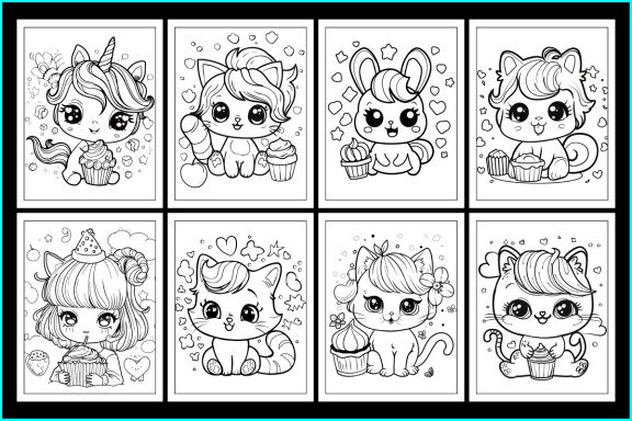 Kawaii Cat Coloring Pages for Kids