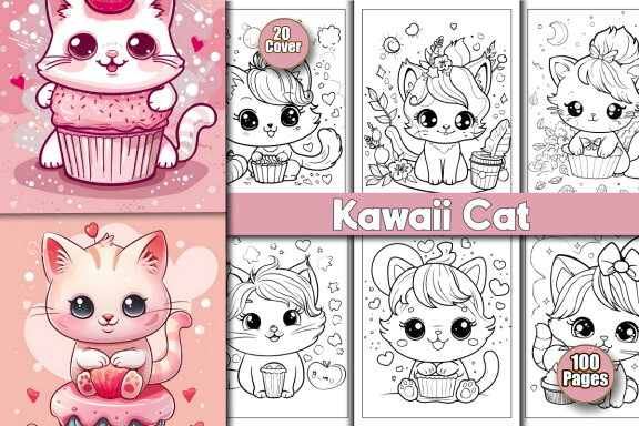 Kawaii Cat Coloring Pages for Kids