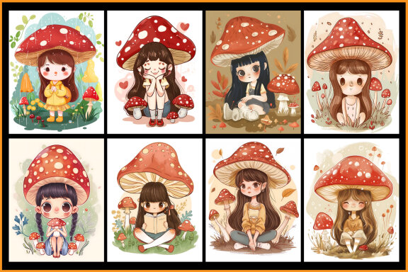 Kawaii Cute Mushroom Girl Coloring Pages