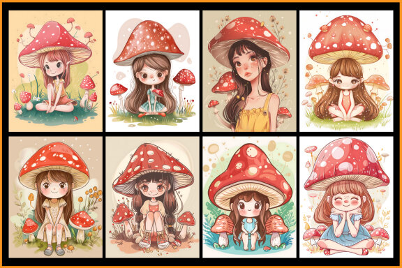 Kawaii Cute Mushroom Girl Coloring Pages