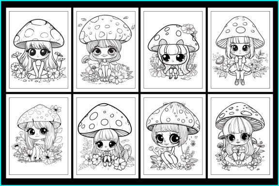 Kawaii Cute Mushroom Girl Coloring Pages