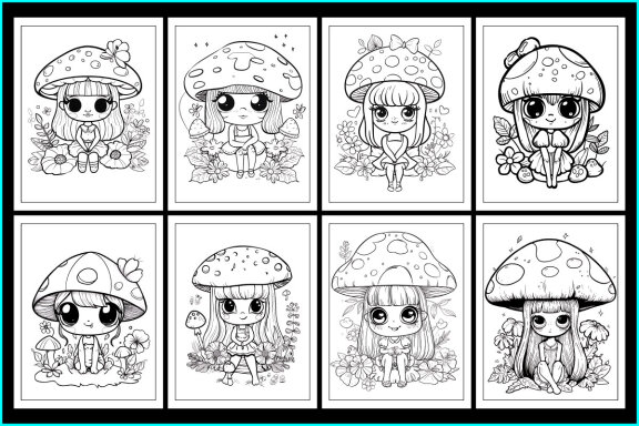 Kawaii Cute Mushroom Girl Coloring Pages