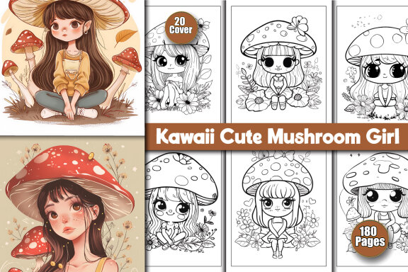 Kawaii Cute Mushroom Girl Coloring Pages