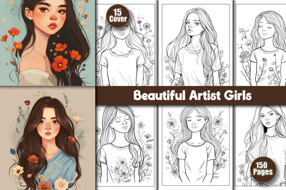 Beautiful Artist Girls Coloring Pages