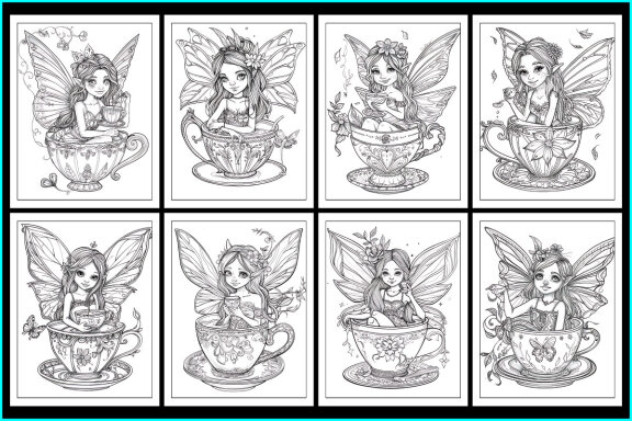 Beautiful Cute Fairy in Teacup Coloring Pages