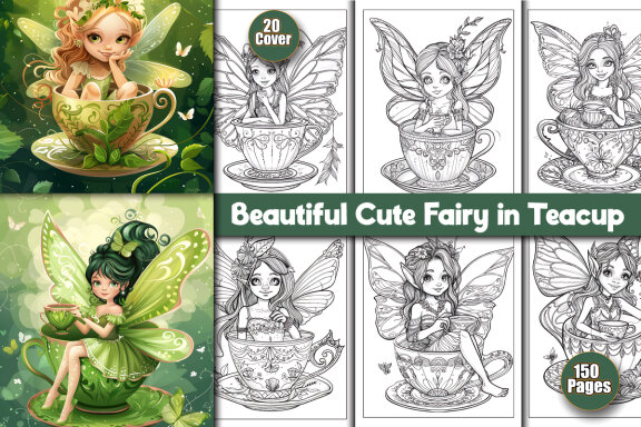 Beautiful Cute Fairy in Teacup Coloring Pages