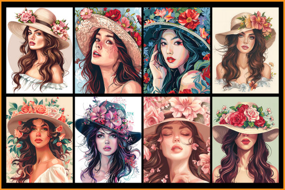 Beautiful Girl With Floral Hat Coloring Pages