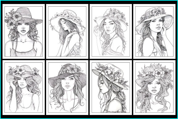 Beautiful Girl With Floral Hat Coloring Pages