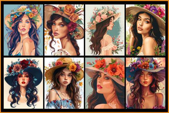 Beautiful Girl With Floral Hat Coloring Pages