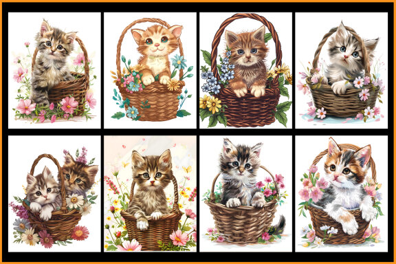 Cat in Basket Coloring Pages