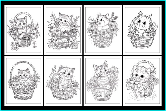 Cat in Basket Coloring Pages