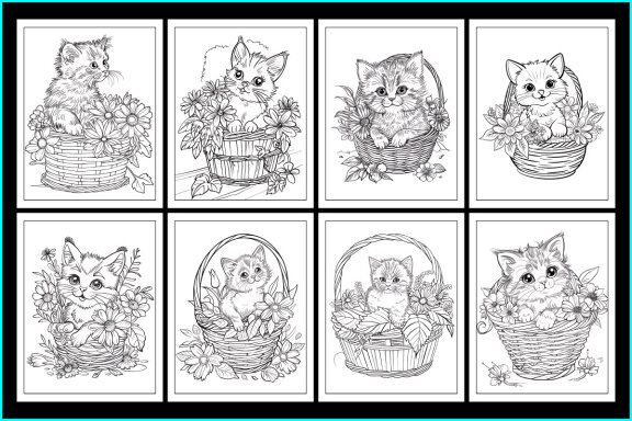 Cat in Basket Coloring Pages