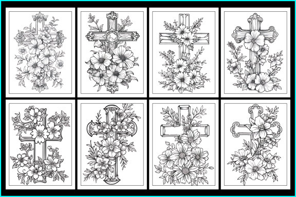 Cross with Flower Coloring Pages