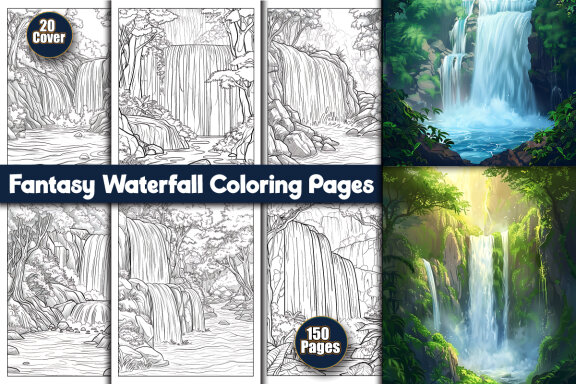 Fantasy Waterfall Coloring Pages