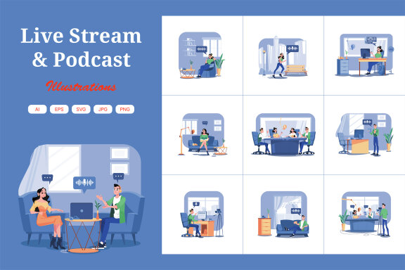 M536_Live Stream & Podcast Illustration Pack