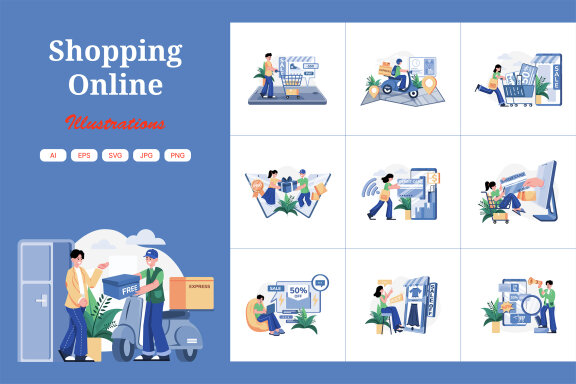 M535_Shopping Online Illustration Pack