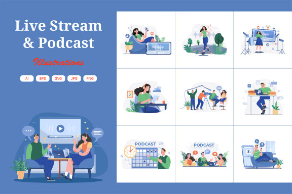 M498_Live Stream & Podcast Illustration Pack