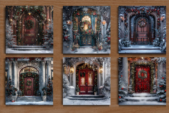 Luxury Door Christmas Studio Backdrop