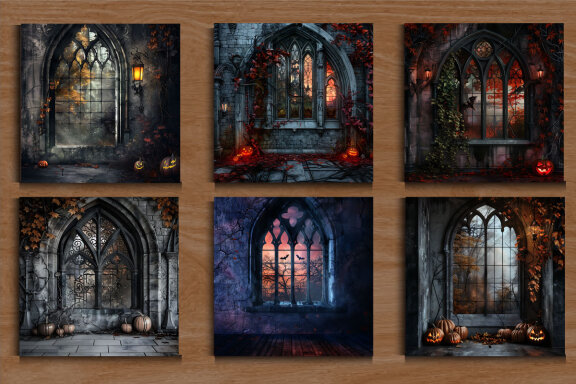Gothic Window Halloween Digital Backdrop
