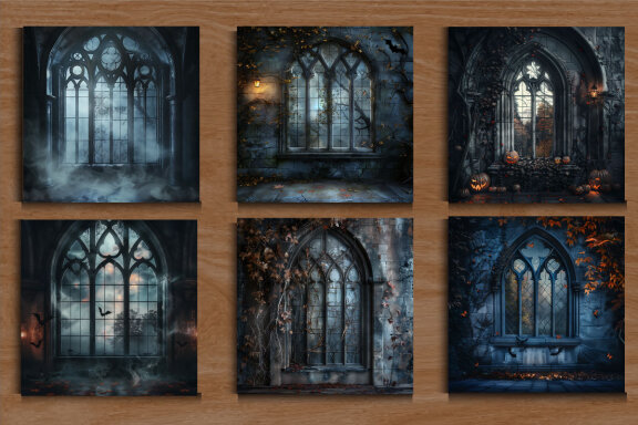Gothic Window Halloween Digital Backdrop