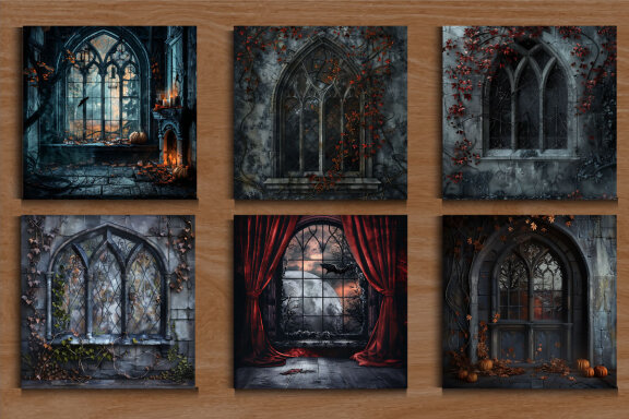 Gothic Window Halloween Digital Backdrop