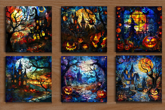 Stained Glass Halloween Background