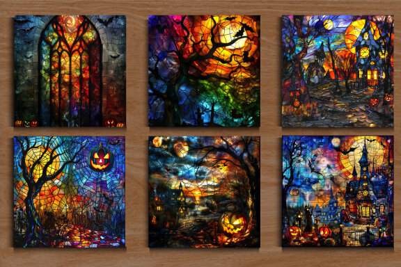 Stained Glass Halloween Background