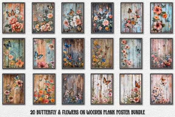 Rustic Butterfly Wall Art Poster Bundle