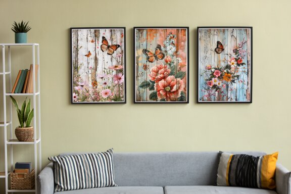 Rustic Butterfly Wall Art Poster Bundle