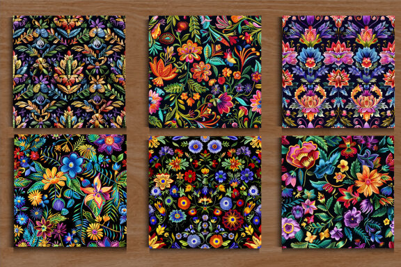 Embroidery Flowers Seamless Pattern