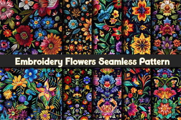 Embroidery Flowers Seamless Pattern
