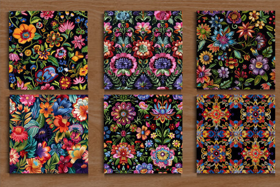Embroidery Flowers Seamless Pattern