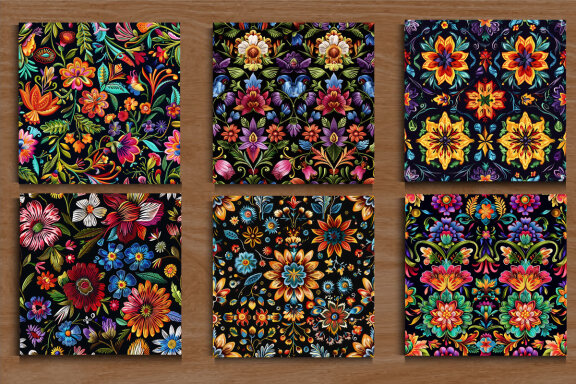 Embroidery Flowers Seamless Pattern