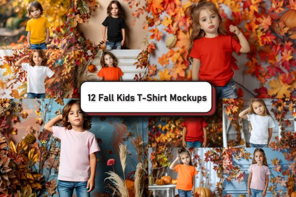 Fall Kids Bella Canvas 3001 Mockup Bundle