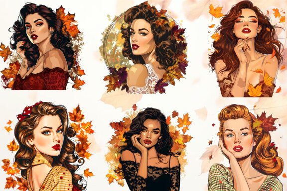 Fall Vintage Pin Up Girl Clipart Bundle